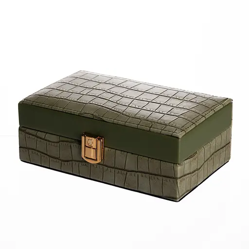 Шкатулка для украшений из экокожи 3 отделения с зеркалом 16×10×6 см органайзер для украшений Зеленый Yiwu HP-5-18GR - фото 3