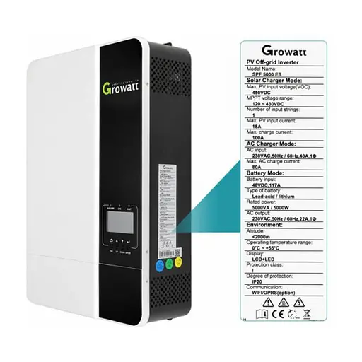 Автономный инвертор 5 кВт солнечный off-grid Growatt SPF 5000 ES, 5000W 48V 100A (101067) - фото 2