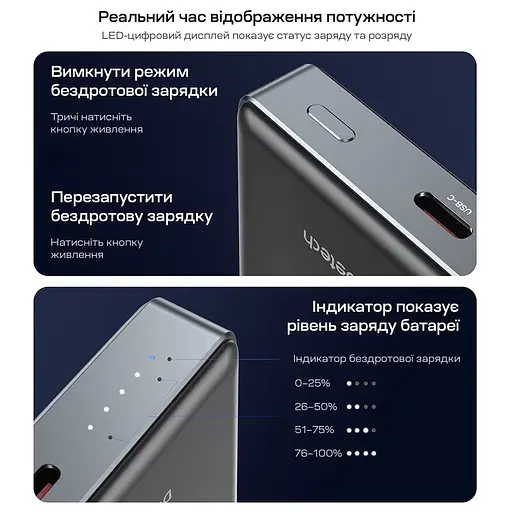 Повербанк 10000mAh Choetech B739 Black QC3.0 PD3.0 бездротова магнітна зарядка (43-00151) - фото 8