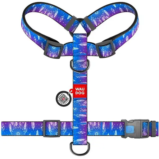 Шлейка для собак Waudog Nylon анатомическая H-образная с QR-паспортом, рисунок "Ловец снов", пластиковый фастекс, XL - фото 2