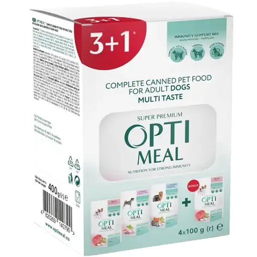 Уценка. Влажный корм для собак Optimeal Complete Canned Pet Food Adult 3+1 pouch 400 г - фото 1