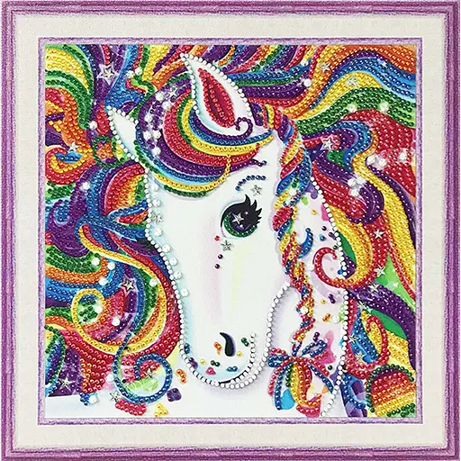 Алмазна вишивка мозаїка стразами на підрамнику, зі спец. стразами на підрамнику, 30*30 див. Райдужний кінь. - фото 1