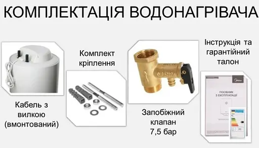 Водонагрівач Midea INSTALL 80 л, 1500 Вт, мокрий ТЕН, вертикальний, циліндричний, білий (000004638) - фото 3