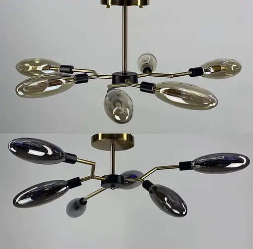 Люстра в корпусі латунь на 6 видовжених унікальних плафонів Line.F Колір плафона Графітовий - фото 4