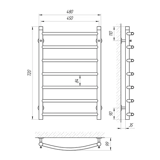 Водяна рушникосушка Laris Класік П7 450x700 71207029, Хром - фото 2