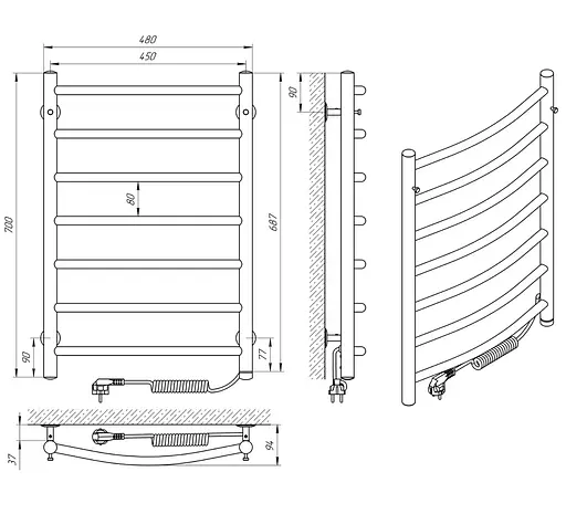 Электрический полотенцесушитель Laris Классик П7 450x700 Э сенсор S3 правый 73207726, Хром, Правое, Электронный - фото 7