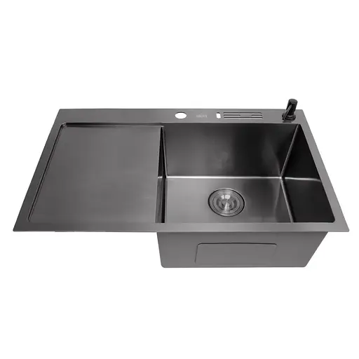 Кухонна мийка чорна з лівим крилом 1.5 мм нержавіюча сталь Nett NB-7848(L), Чорний - фото 3