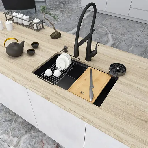 Кухонна мийка під стільницю чорна 1.5 мм багатофункціональна Nett NB-7042, Чорний - фото 5