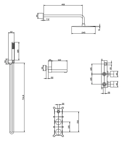 Душевая система скрытого монтажа с изливом Nett TSB-99, Черный - фото 6