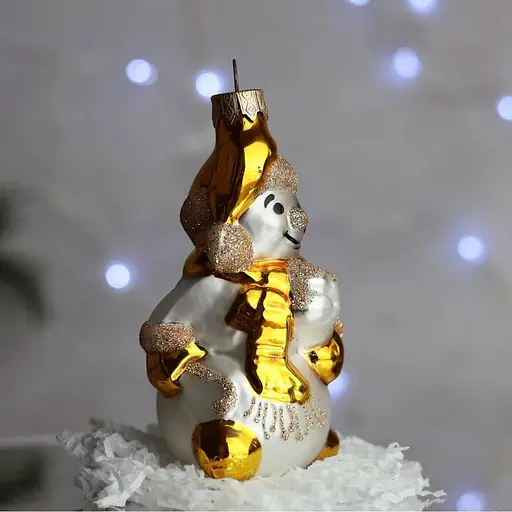 Ялинкова прикраса Санта Шоп Кольоровий сніговик жовтий скло (4820001155495) - фото 2