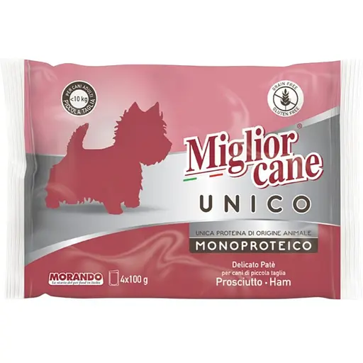 Вологий корм для собак Morando Migliorcane Unico паштет з прошуто (4 шт. х 100 г) - фото 1