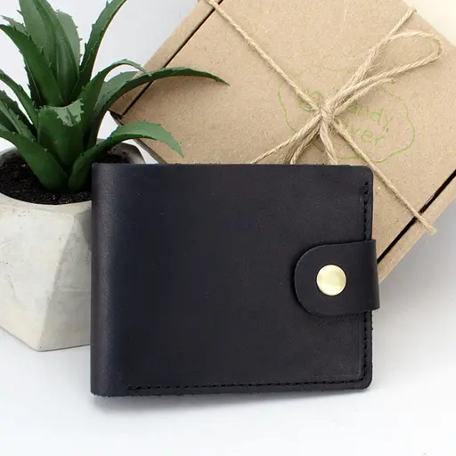 Кошелек мужской кожаный на кнопке Handycover HC0028 черное - фото 1