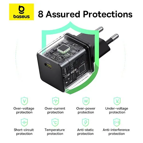 Мережевий зарядний пристрій Baseus Palm Fast Charger 1C 20W + Cable Type-C to Type-C чорний P10111602113-01 - фото 2