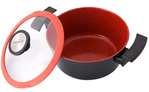 Кастрюля со стеклянной крышкой Neoflam EC-DC-C24I с мраморным покрытием 24 см 4.8 л Черно красный - фото 9