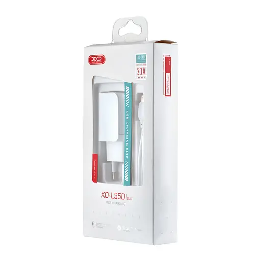 Мережевий зарядний пристрій XO L35D 2в1 Lightning 2USB / 2.1A білий - фото 2