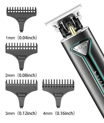 Тример-машинка акумуляторна для стриження волосся й бороди VGR V-009 (4 насадки) Чорний - фото 3
