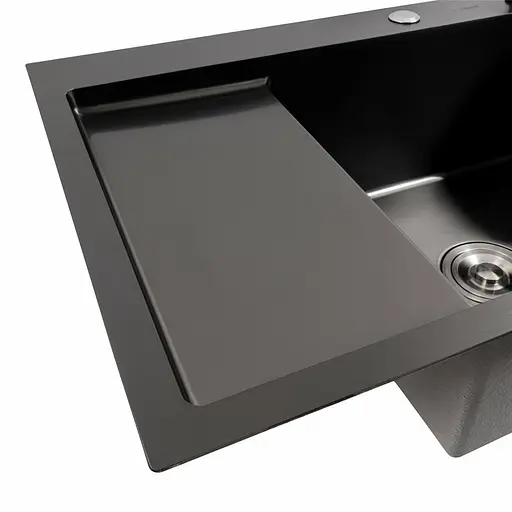 Кухонная мойка CM 65x50 R PVD черная Platinum Handmade (круглый сифон 3.0/0.8), Черный - фото 6