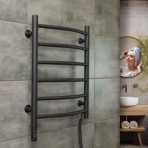 Электрический полотенцесушитель Navin Камелия 480x600 Sensor правая с таймером, черный муар 12-228053-3680, Черный матовый, Правое, Электронный - фото 3