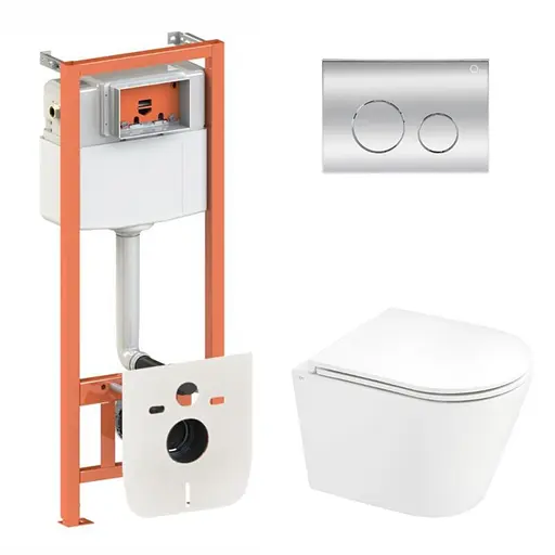 Набор: Qtap Scorpio Ultra Quiet унитаз подвесной QT1433053EUQW + Nest комплект инсталляции 4в1 (круглая клавиша Chrome) QT0133M425 + M11112CRM - фото 1