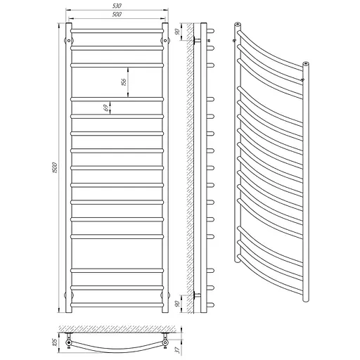 Водяна рушникосушка Laris Класік П15 500x1500 71207383, Хром - фото 4