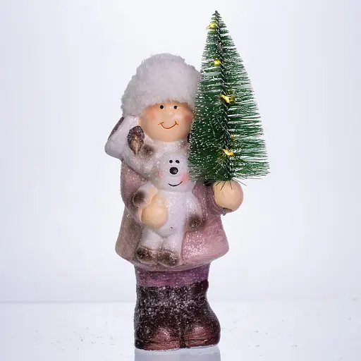 Новорічна фігурка з підсвіткою Дівчинка з ялинкою з фарфору 12×8×23 (см) новорічний декор Yiwu CR-5-3 - фото 2