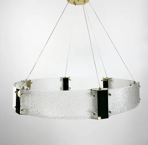 Дизайнерская LED люстра с фактурным стеклом в золотом каркасе Line.F Диаметр 80см - фото 6