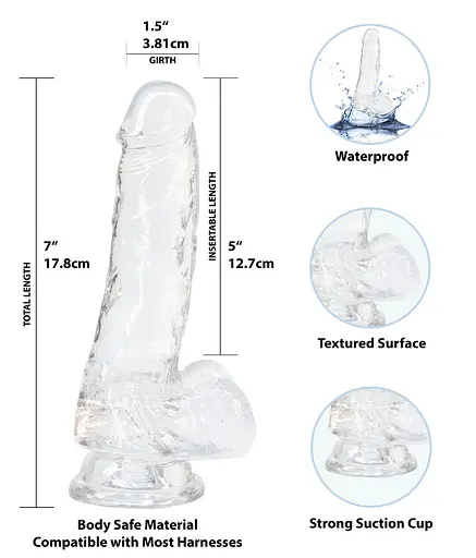 Прозорий фалоімітатор Addiction - Clear Dildo with Balls 7″, віброкуля в подарунок - фото 2