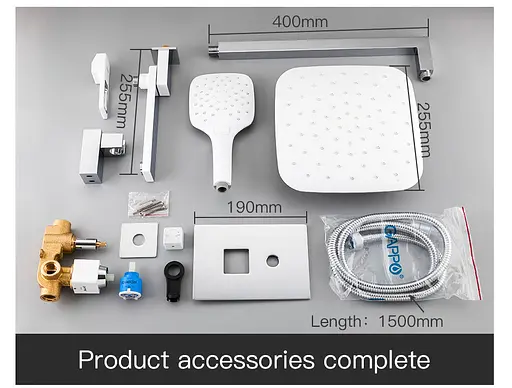 Душова система прихованого монтажу Gappo G7117-8, вилив - перемикач на лійку, 3-функції, білий/хром - фото 9