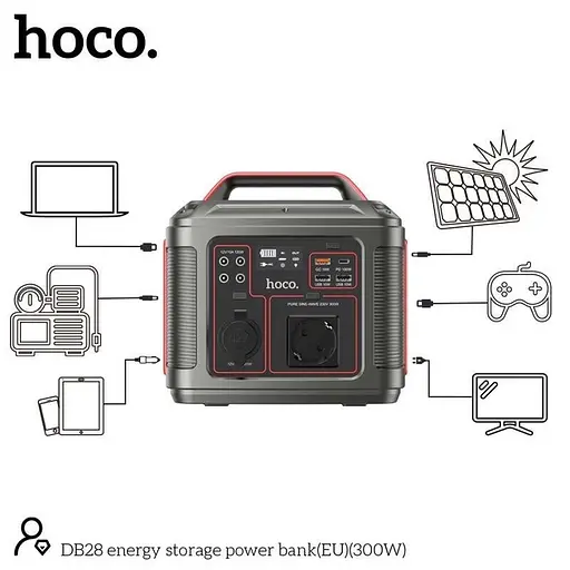 Портативная зарядная станция Hoco DB28 80000mAh (300W) Cеро-красная - фото 9