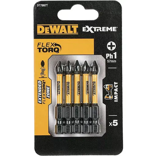 Набір біт DeWalt Impact Torsion Extreme ударні Philips Ph1 L=57 мм 5 шт. (DT7997T)