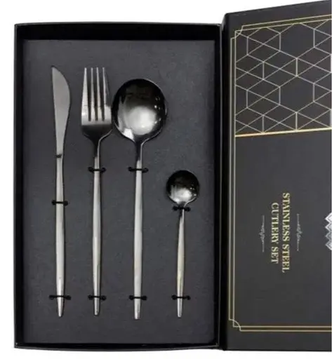 Набор столовых приборов Yiwu HP-20-45 нержавеющая сталь 24 предмета на 6 персон Черный - фото 3