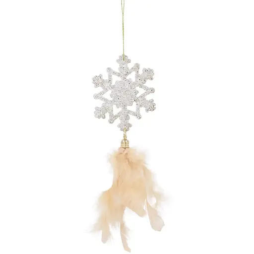 Украшение-подвеска Chomik Ангел бант снежинка с перьями 22 см 3 шт. шампань (5900779855892) - фото 3
