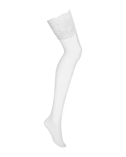 Чулки под пояс с широким кружевом Obsessive 810-STO-2 stockings белые S/M - фото 3