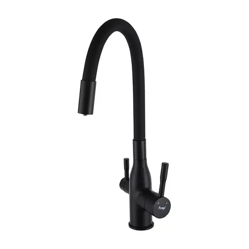 Змішувач для кухні під фільтр Frap з гнучким виливом F4396-6 Чорний матовий - фото 1