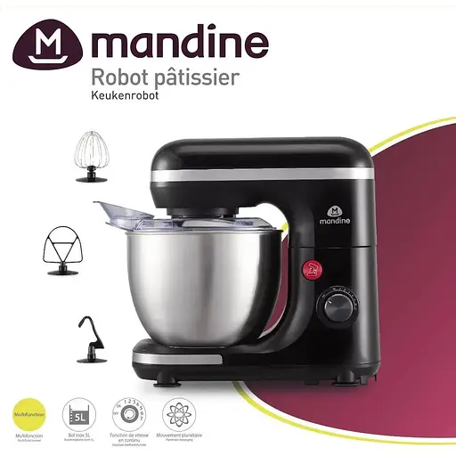 Міксер планетарний Mandine MSM1000-21, чаша нержавіюча сталь 5 л, 1000 Вт, чорний - фото 5
