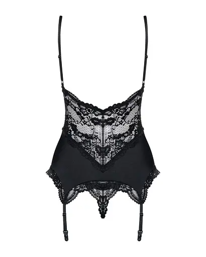 Сатиновый кружевной корсет Obsessive Obsessive 810-COR-1 babydoll & thong S/M - фото 6