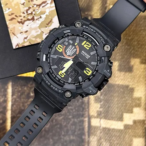 Наручний годинник чоловічий 002BKUASI Тризуб срібло Чорні + Коробка Patriot acs0031070 - фото 5