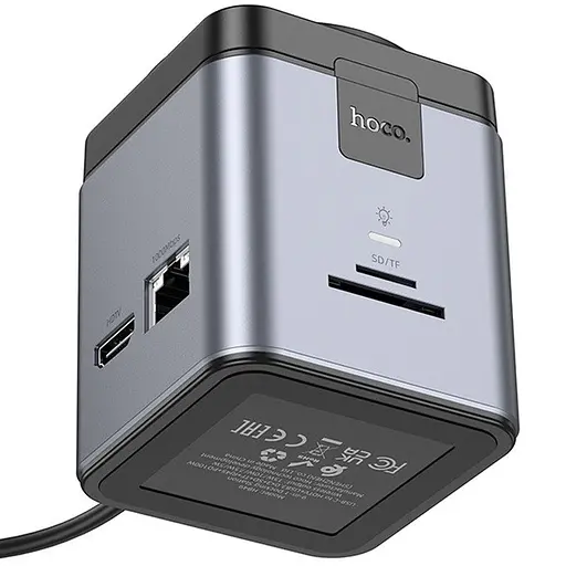 Хаб с беспроводным зарядным Hoco HB49 Effortless 9-in-1 100W Metal gray - фото 6