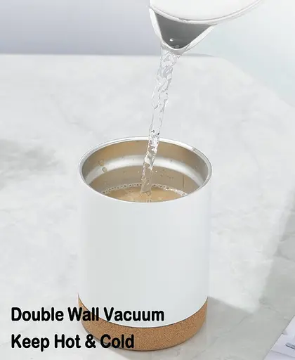 Кофейная кружка с пробковым дном 360 мл White из нержавеющей стали с двойными стенками - фото 2