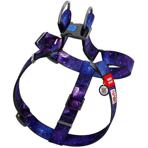 Шлейка для собак Waudog Nylon с QR паспортом, рисунок "NASA21", пластиковый фастекс, XL - фото 2
