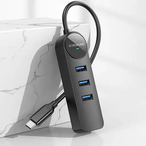 Перехідник Borofone DH6 Erudite 4in1 Gigabit Ethernet (Type-C to USB3.0*3+RJ45) (0.2m) Black - фото 5