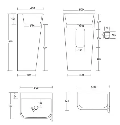 Умивальник Corsan Aris білий підлоговий MU5040, Білий - фото 6