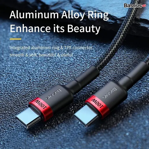 Дата кабель Baseus Cafule Type-C to Type-C PD2.0 100W (2m) (CATKLF-AL) Red / Black - фото 4