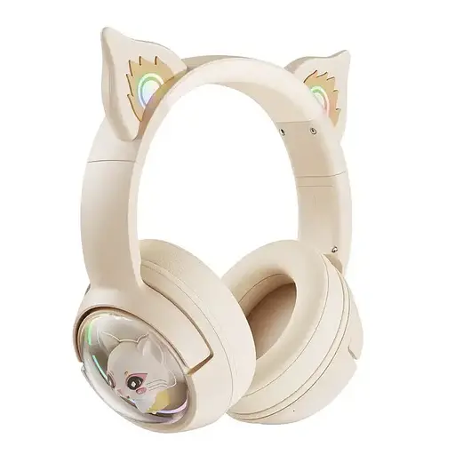 Дитячі ігрові бездротові Bluetooth навушники Onikuma B5 з RGB підсвічуванням і вбудованим мікрофоном Бежевий - фото 2