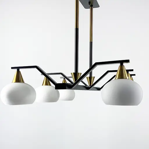 Витончена люстра в чорному корпусі з білими плафонами Line.F Кількість ламп 6 - фото 2