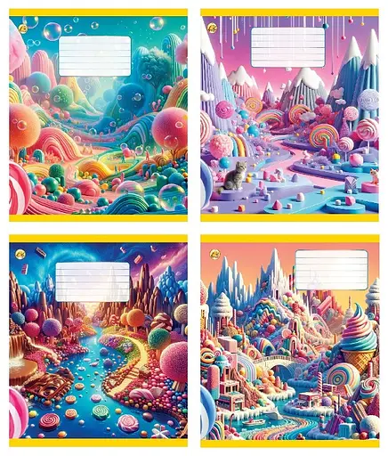 Зошити учнівські 12 аркушів коса лінія Тверда Солодощі, 25 шт. в упаковці