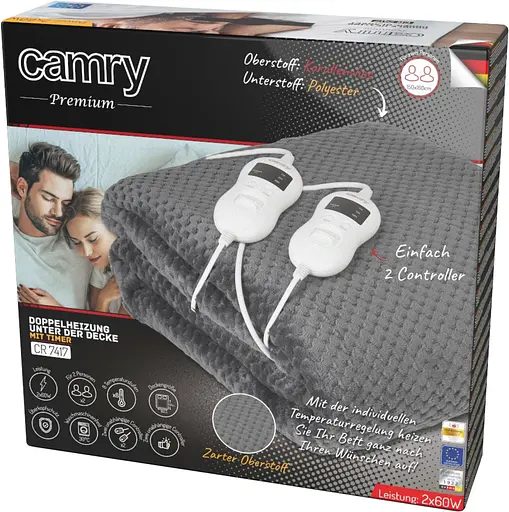 Електропростирадло Camry CR 7417 з таймером двоспальне 2х60 Вт 150x160 8 рівнів нагріву автовимк - фото 4