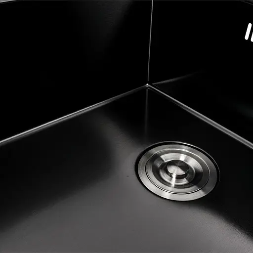 Кухонна мийка скляна CM 78x50 PVD Platinum Handmade чорна, Чорний - фото 3