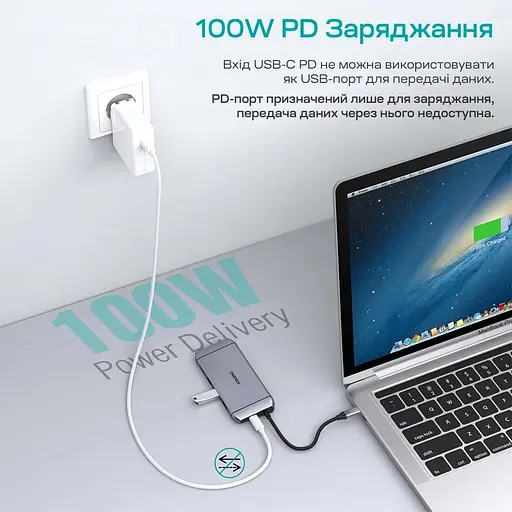 USB-хаб Choetech USB-C хаб 9-в-1 M15 HDMI 4K@30Hz, VGA, 3 USB 3.0, RJ45, USB-C PD, SD-card, TF-card (43-00153) - фото 6