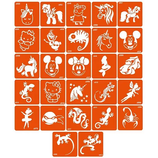 Набір трафаретів для біо-тату Z+V - мультики, ящірки z-v_simple_5x5_27_1